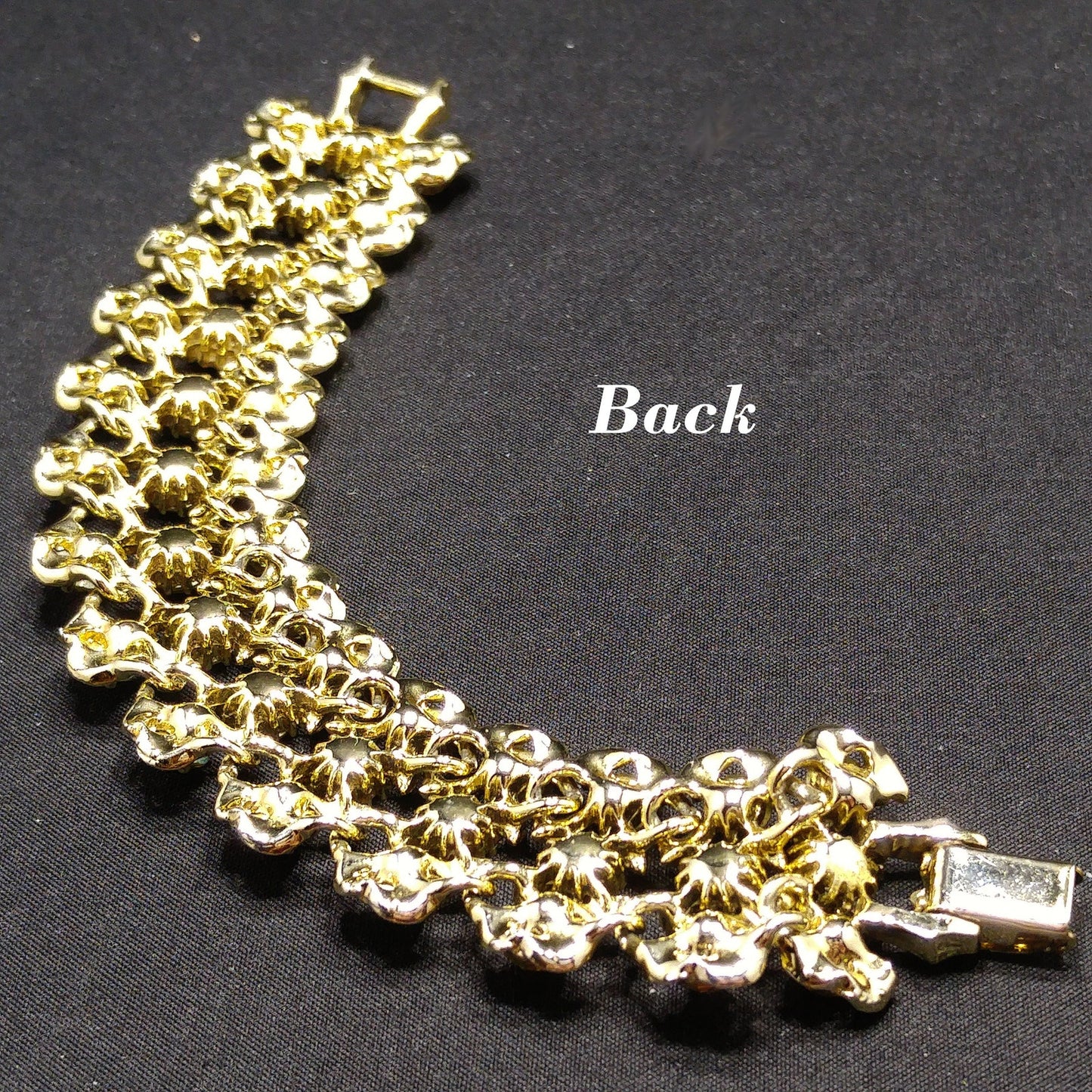 Vintage Aurora Borealis Rhinestone Wide Bracelet, Gold Plated, 1960s