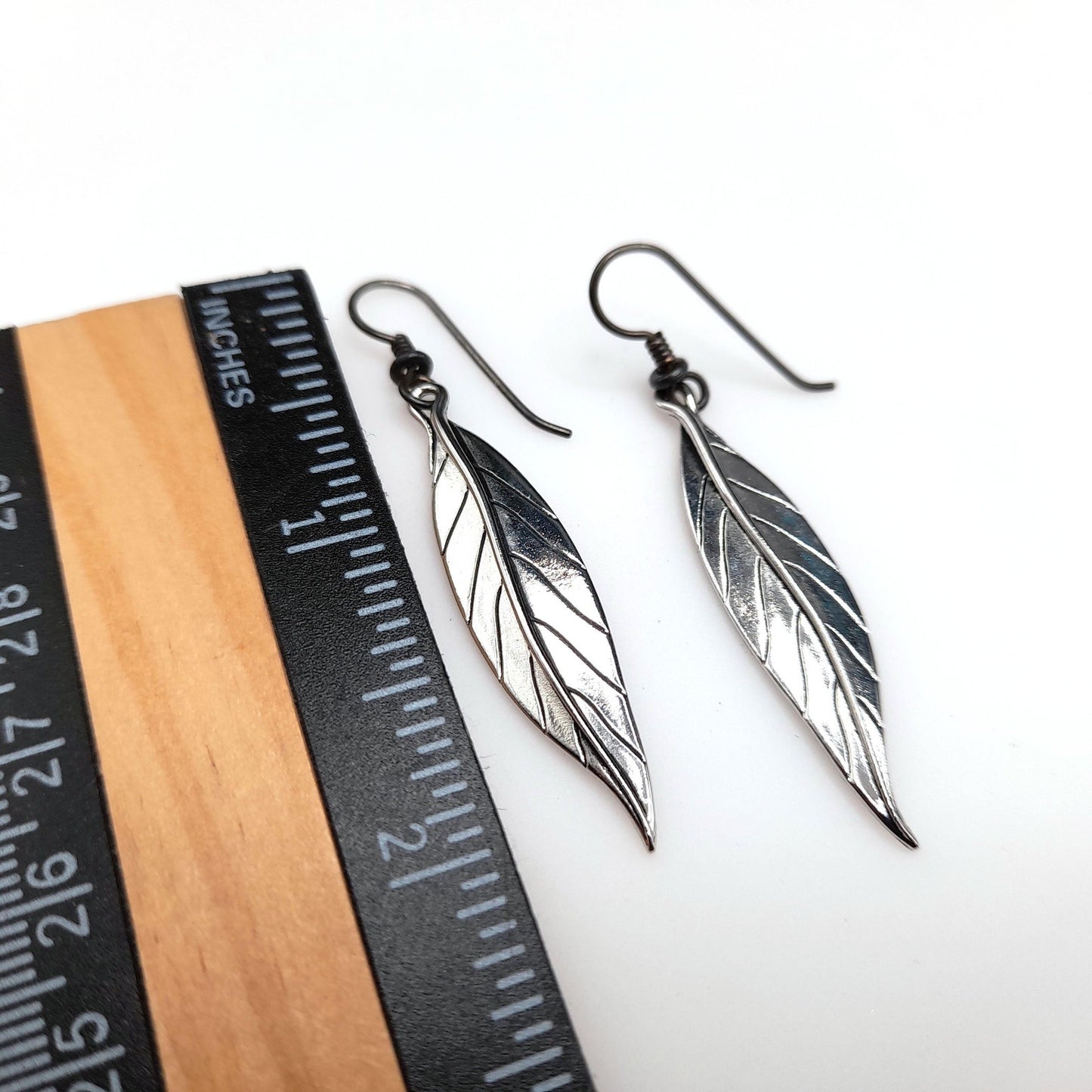 Vintage Laurel Burch Leaf Drop Earrings, Rhodium Plated Leaves