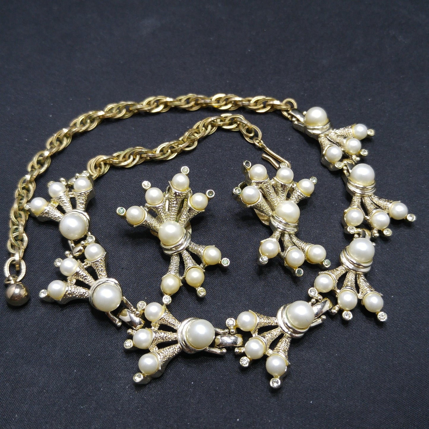 Kramer Faux Pearl Necklace Clip Earrings Set, 1960s Vintage Jewelry