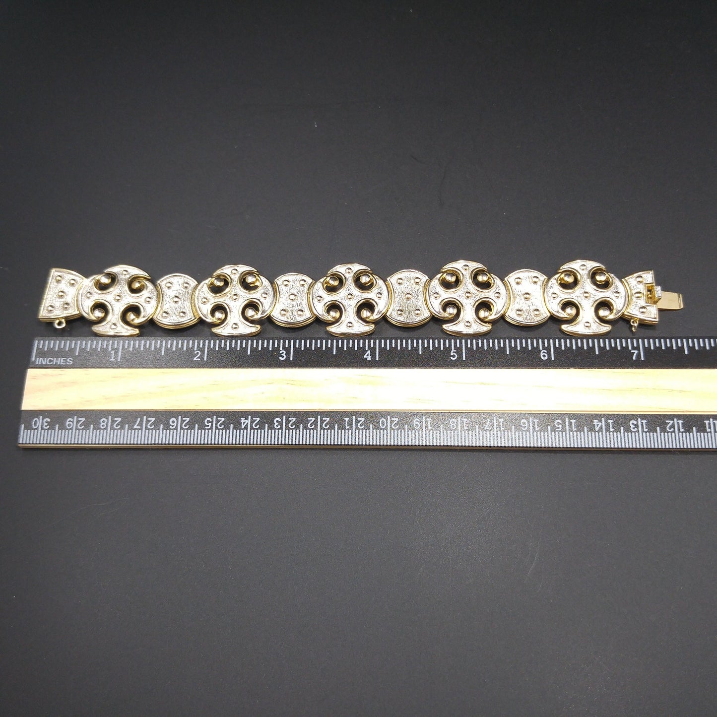 Vintage CINER Maltese Cross Bracelet, 22K Gold Plated, Silver Gold Tone