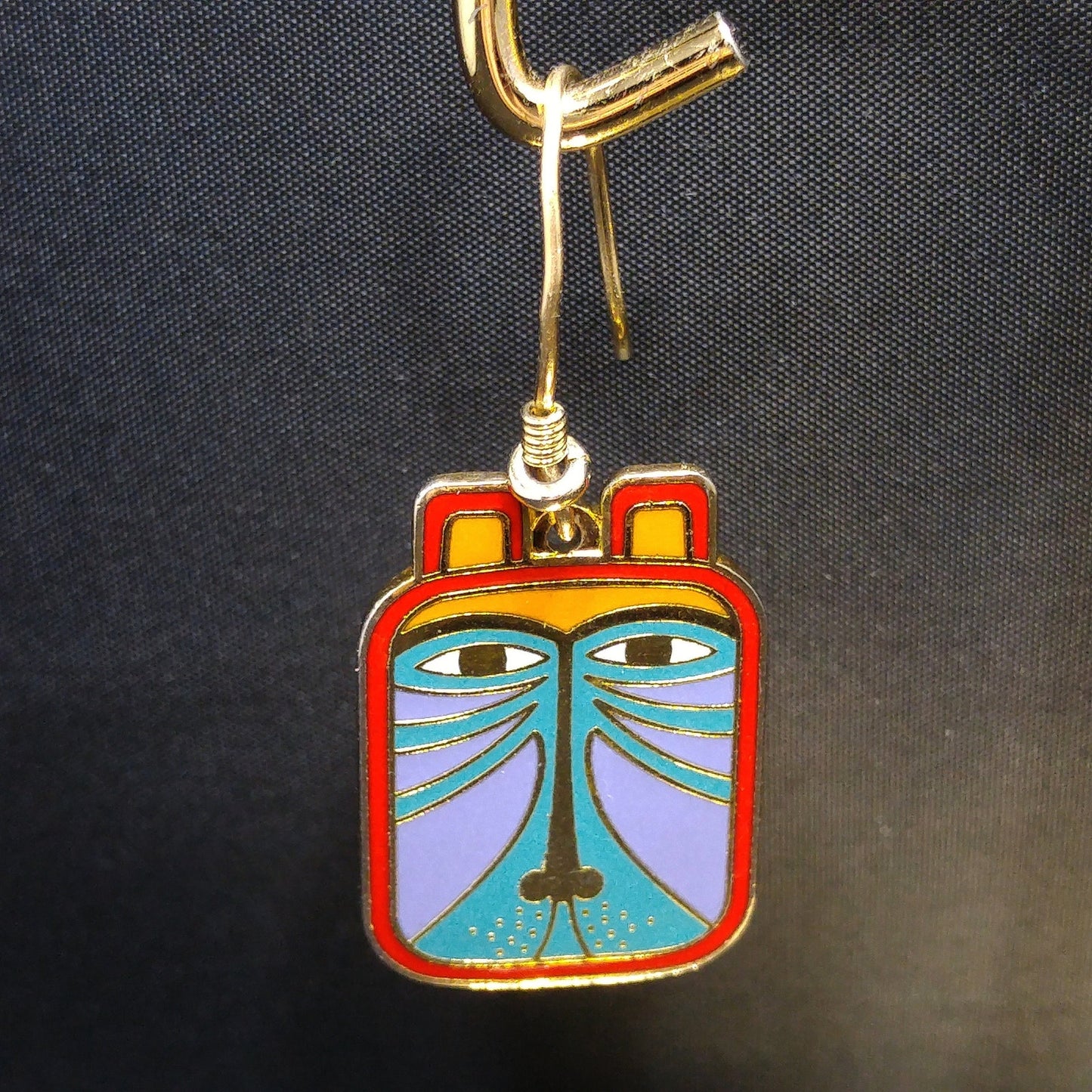 Laurel Burch "Toshio" Drop Earrings, Gold Plated & Enamel Cloisonné, 1980s Vintage Jewelry