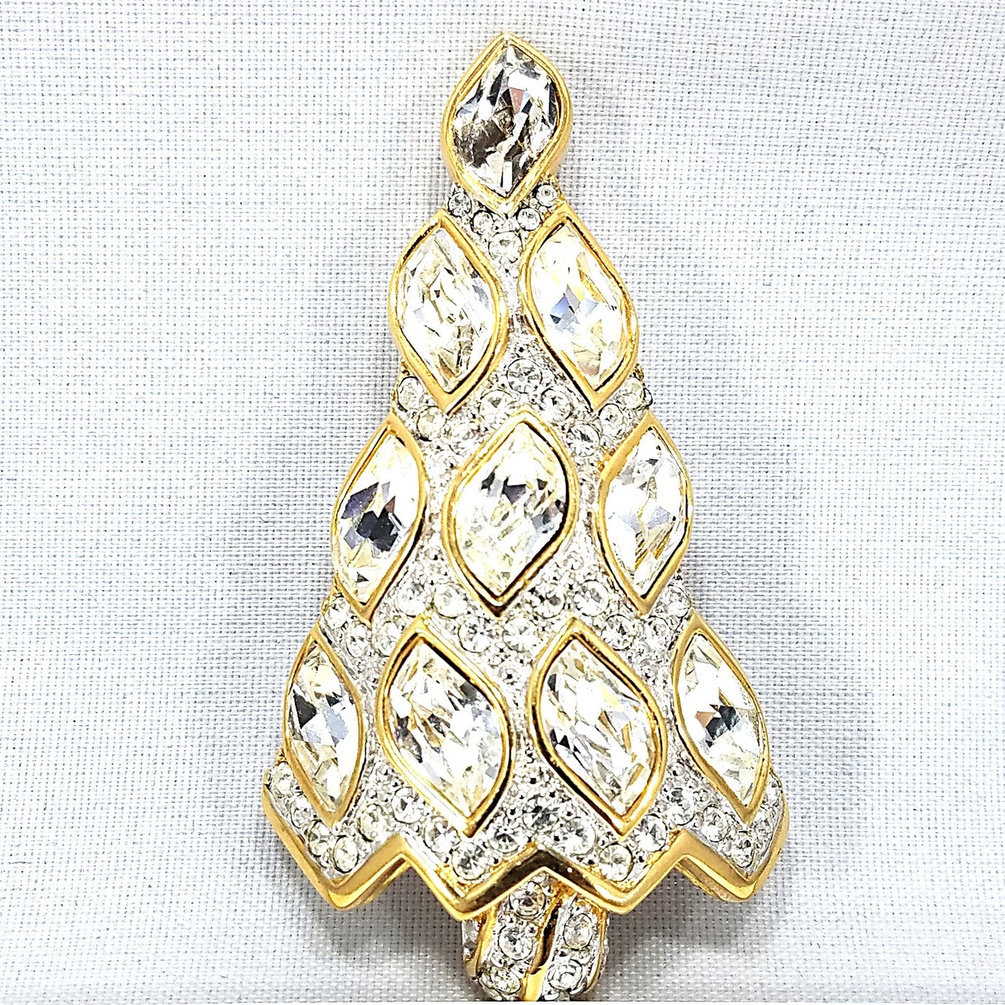 Swarovski Christmas Tree Brooch, 1996 Collectible, Skewed Navette Rhinestones, Vintage Jewelry