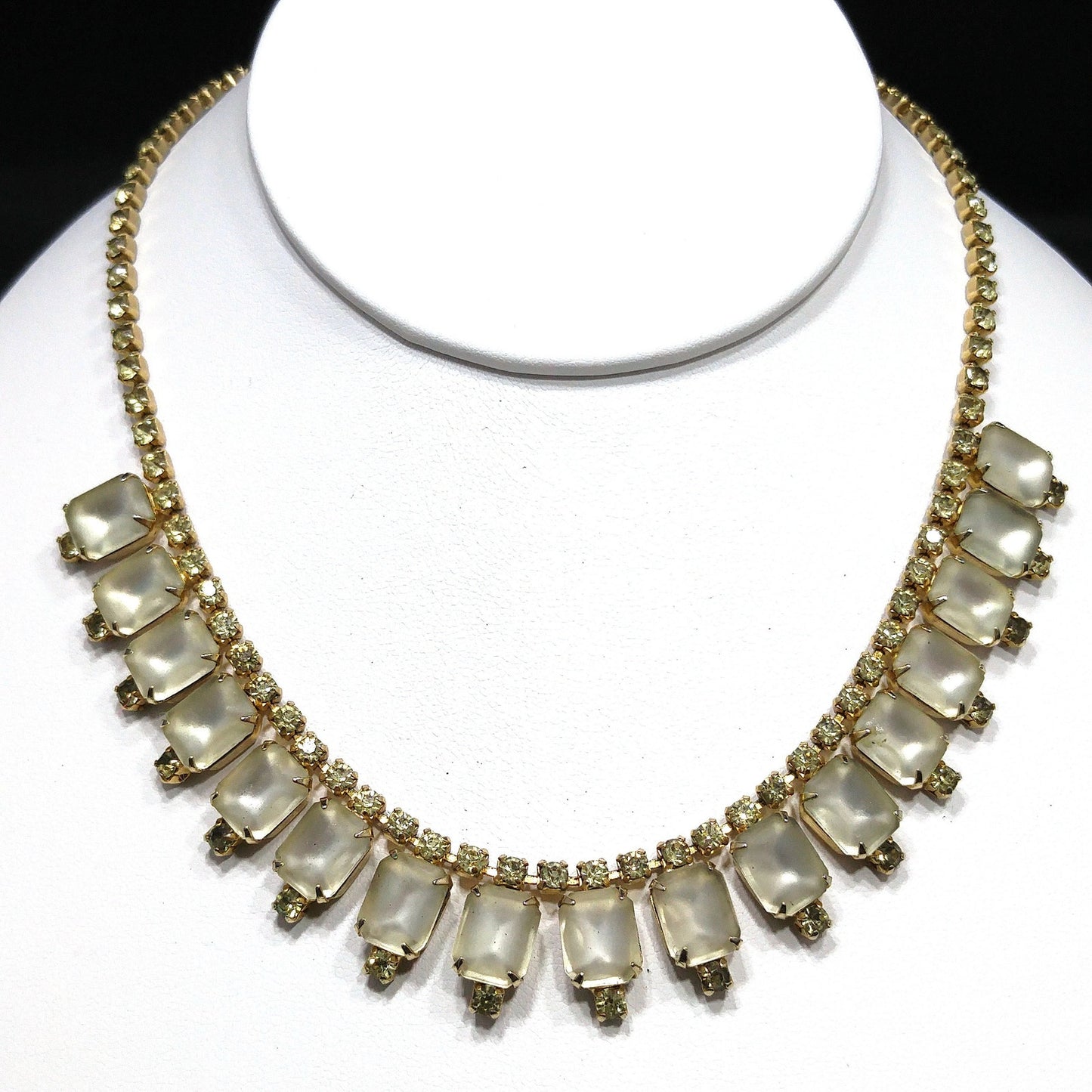 Jonquil Rhinestone Frosty Glass Necklace, 1960s Vintage Jewelry