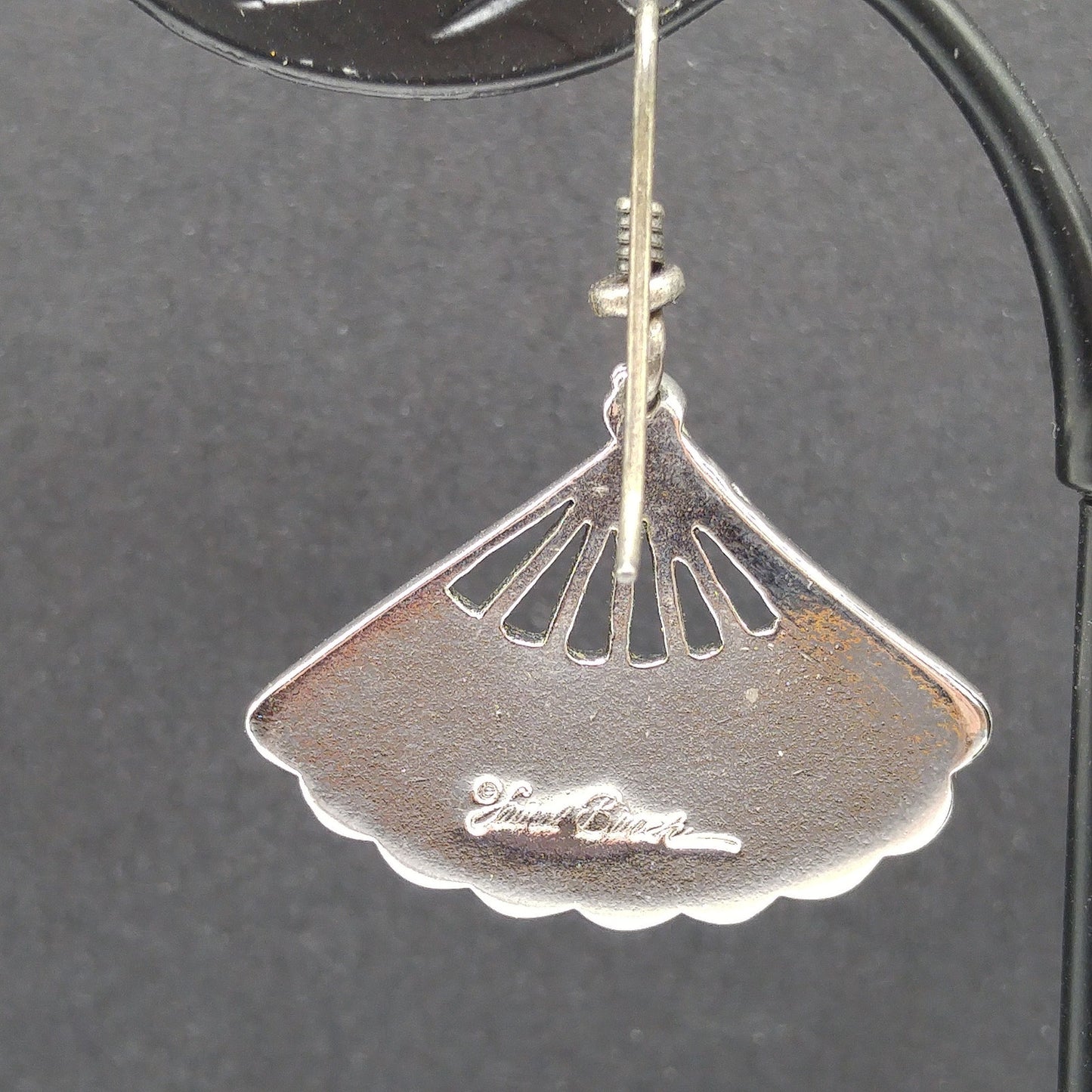 Laurel Burch Fan Earrings, Rhodium Plated, Silver Plated Ear Wire, 1980s Vintage Jewelry
