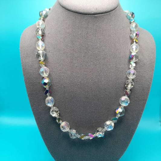 Vintage Fire Polished Crystal Beaded Necklace, Hand Cut Flat Beads, Signed Coro, 26 Inches