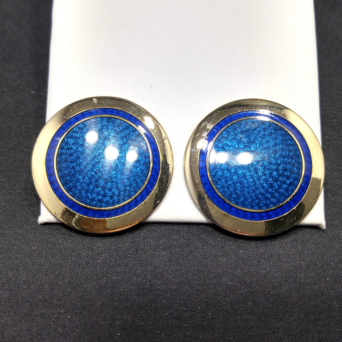 Laurel Burch "Victoria" Clip Earrings, Blue Enamel, Gold Plated, 1980s Vintage