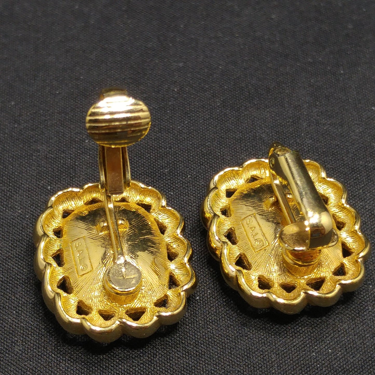 Swarovski S.A.L. Earrings, Purple Crystal Clip Ons, Gold Rope Design, 1970s Vintage Jewelry