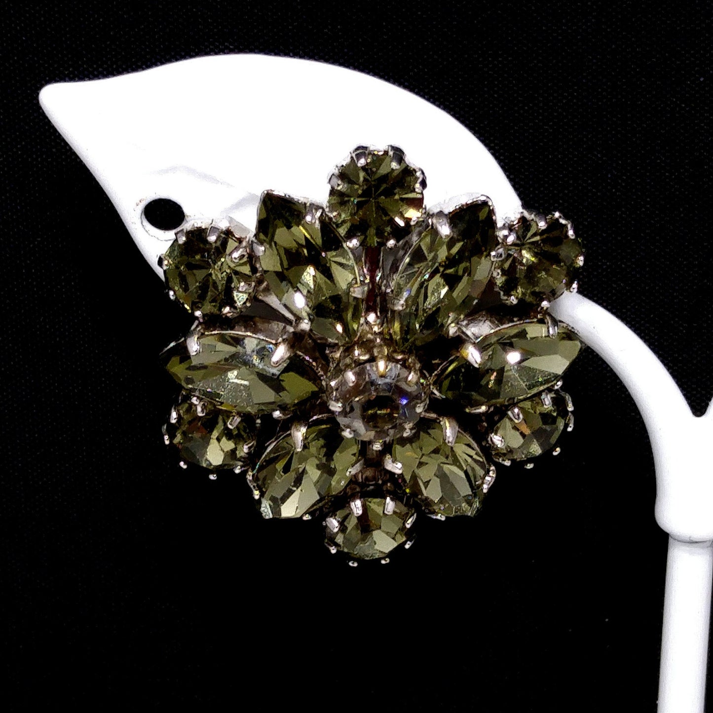 Weiss Dark Green Rhinestone Earrings, Silver Tone, Gold Plated, 1960 Vintage Jewelry