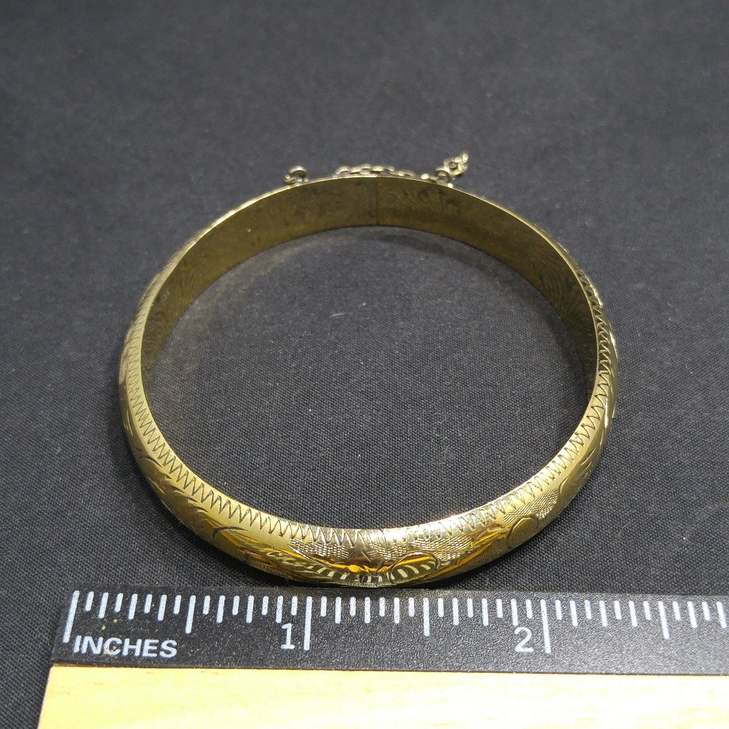 Vermeil Sterling Embossed Hinged Bracelet, Stamped 925, 1940s Vintage Jewelry