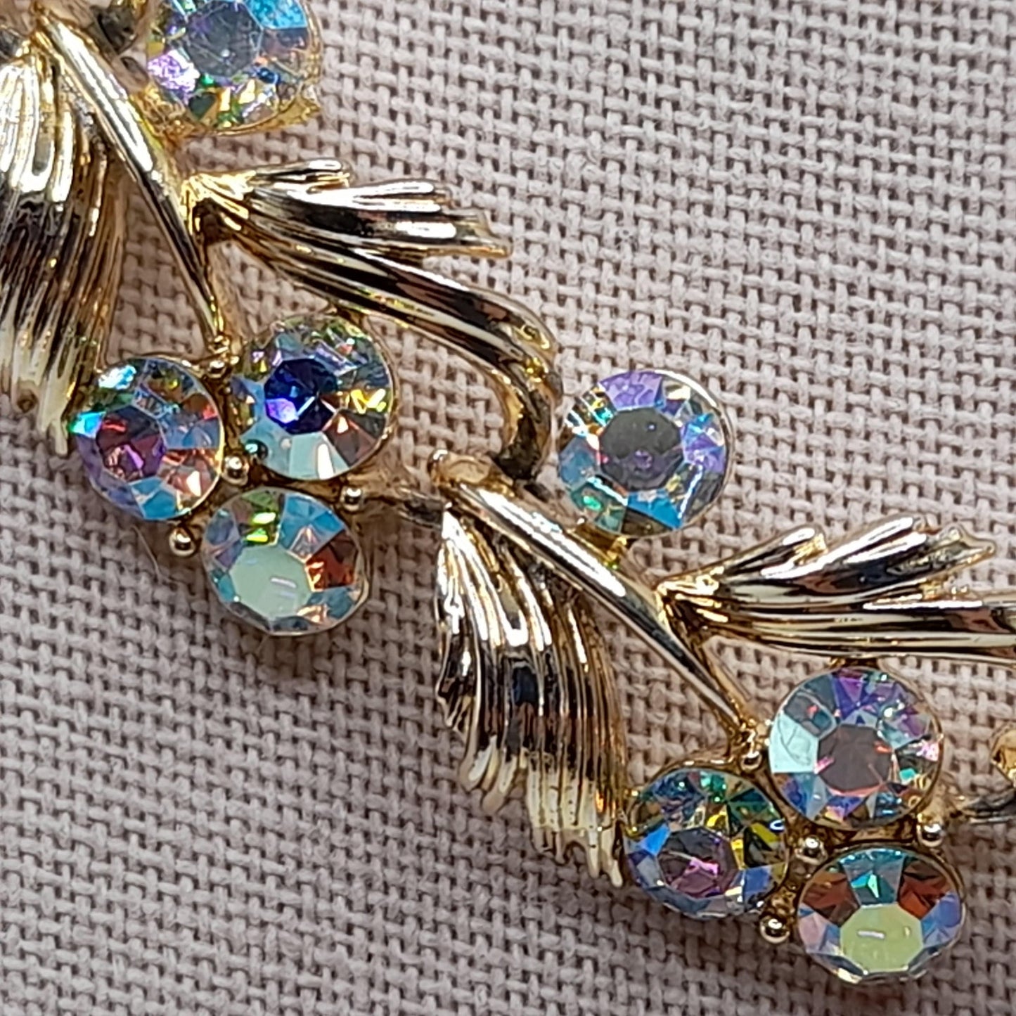 Vintage Lisner Aurora Borealis Rhinestone Choker Necklace, Gold Tone, 1950s
