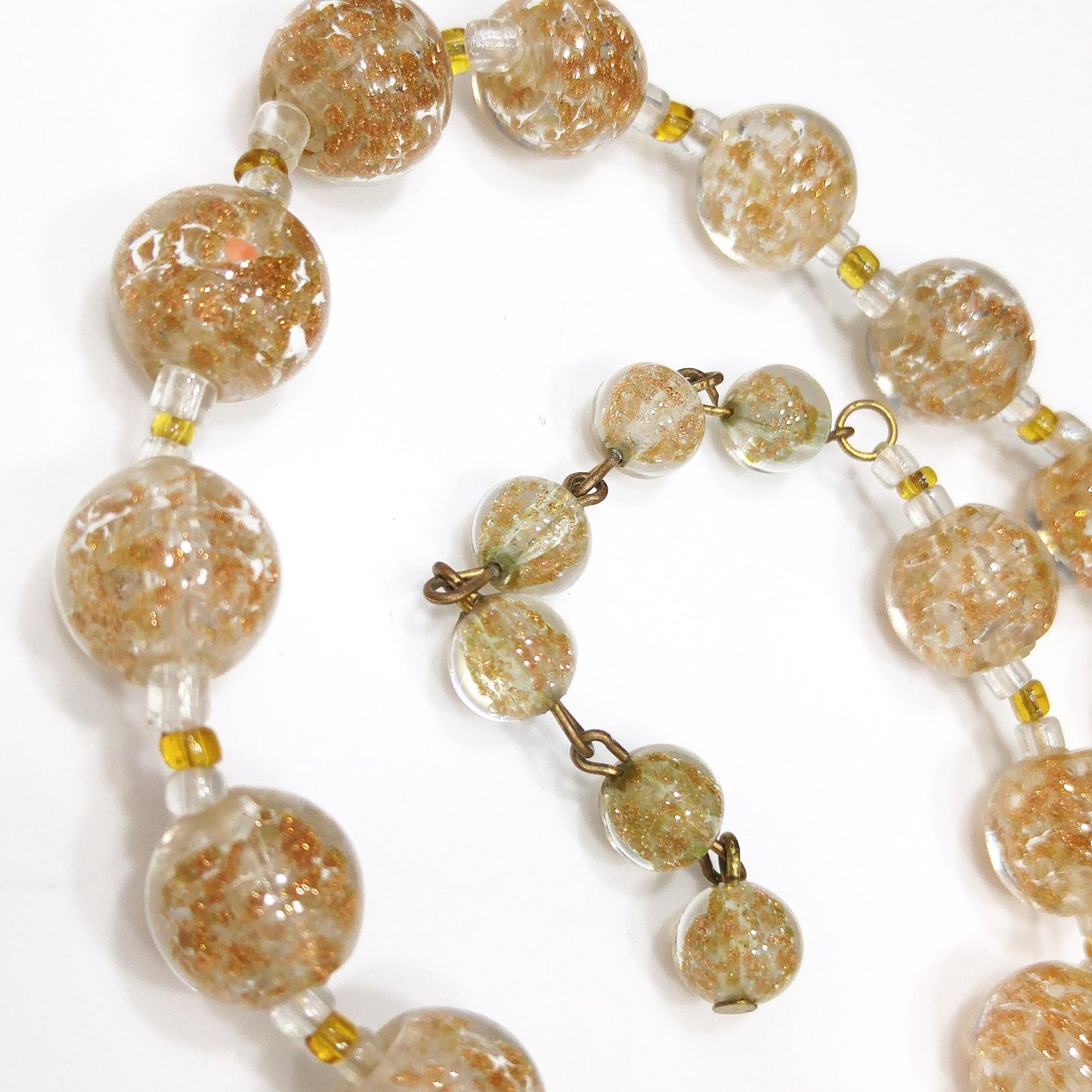 Venetian Glass Beaded Necklace, Copper Aventurine Italian Beads