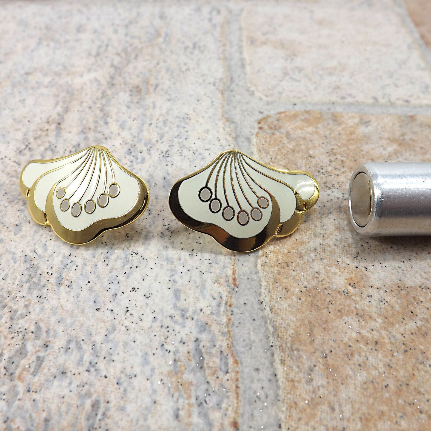 Laurel Burch "Le Fleur" Gold & White Post Earrings, Gold Plated, 1980s Vintage