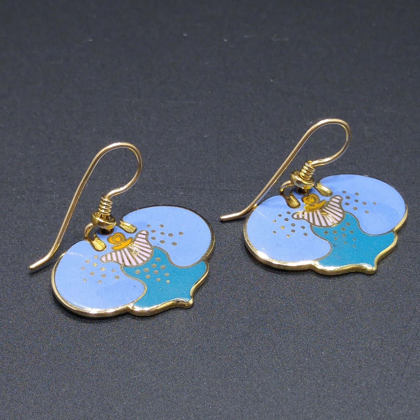 Vintage Laurel Burch "Aarin" Blue Floral Earrings, Gold Plated