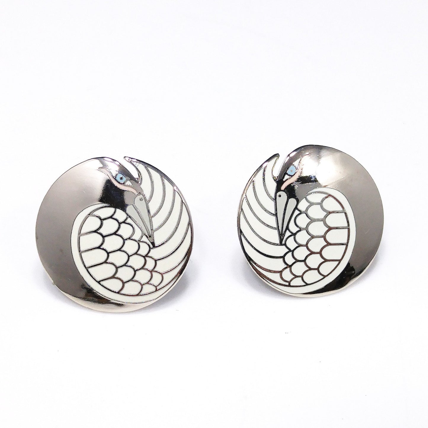 Laurel Burch "Mynah Bird" Post Earrings, Gold Plated, Silver Tone Cloisonne