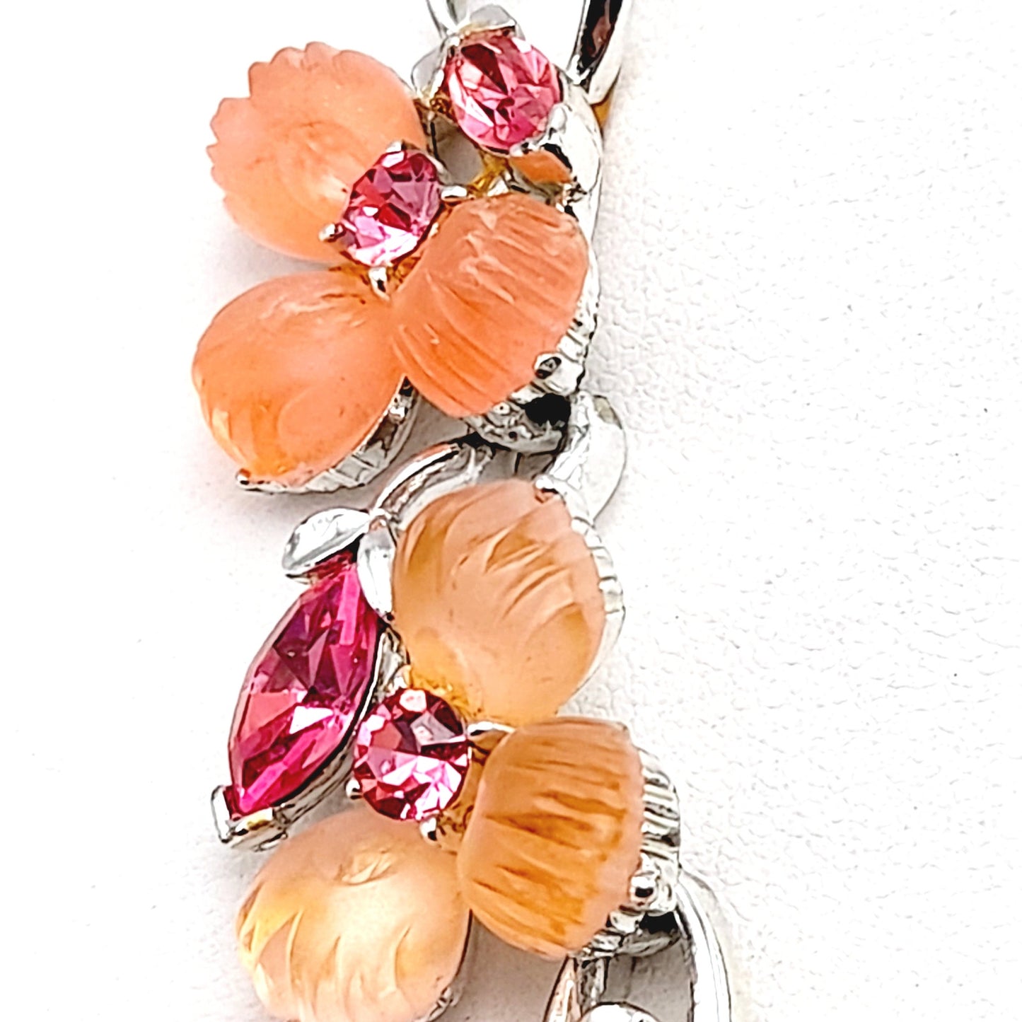 Vintage Lisner Pink Rhinestone Lucite Floral Choker