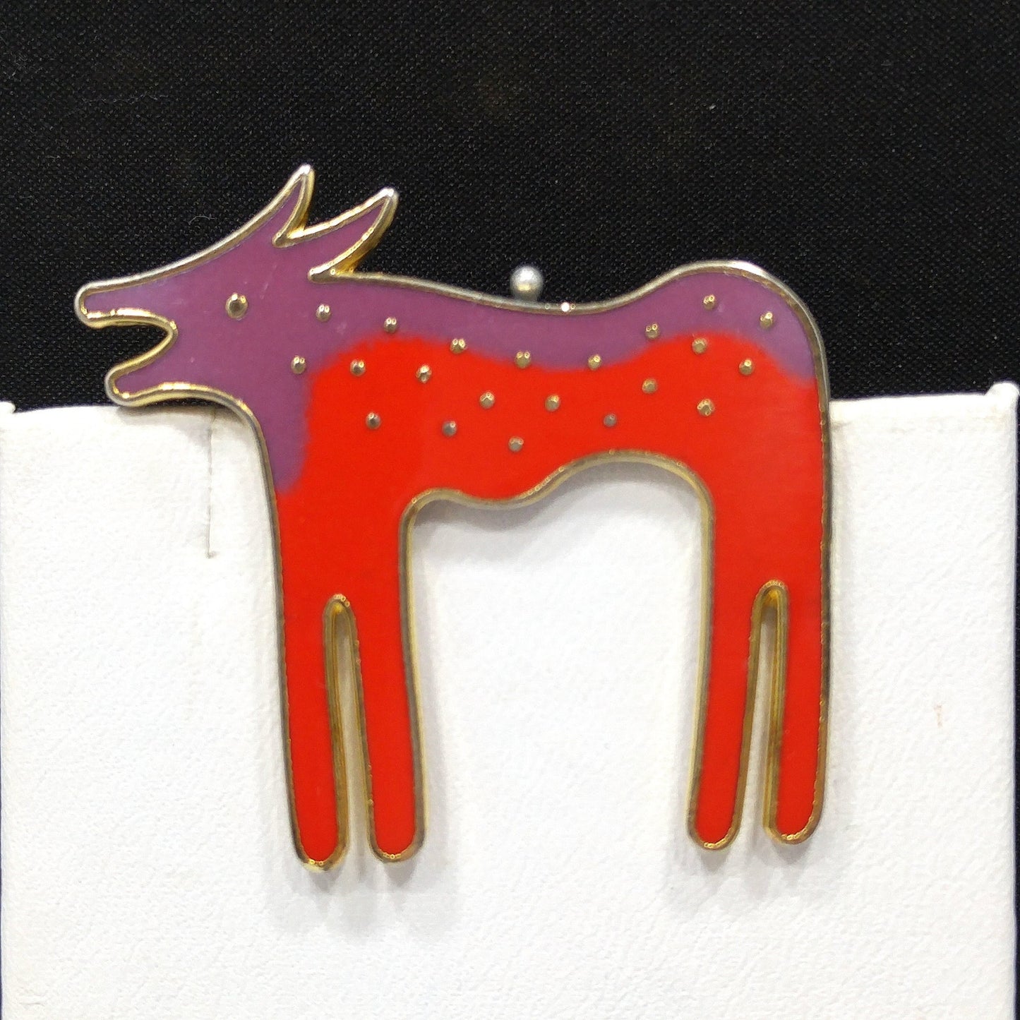 Laurel Burch "Wild Dog" Purple & Red Enamel Brooch, Cloisonne Gold Plated, 1980s