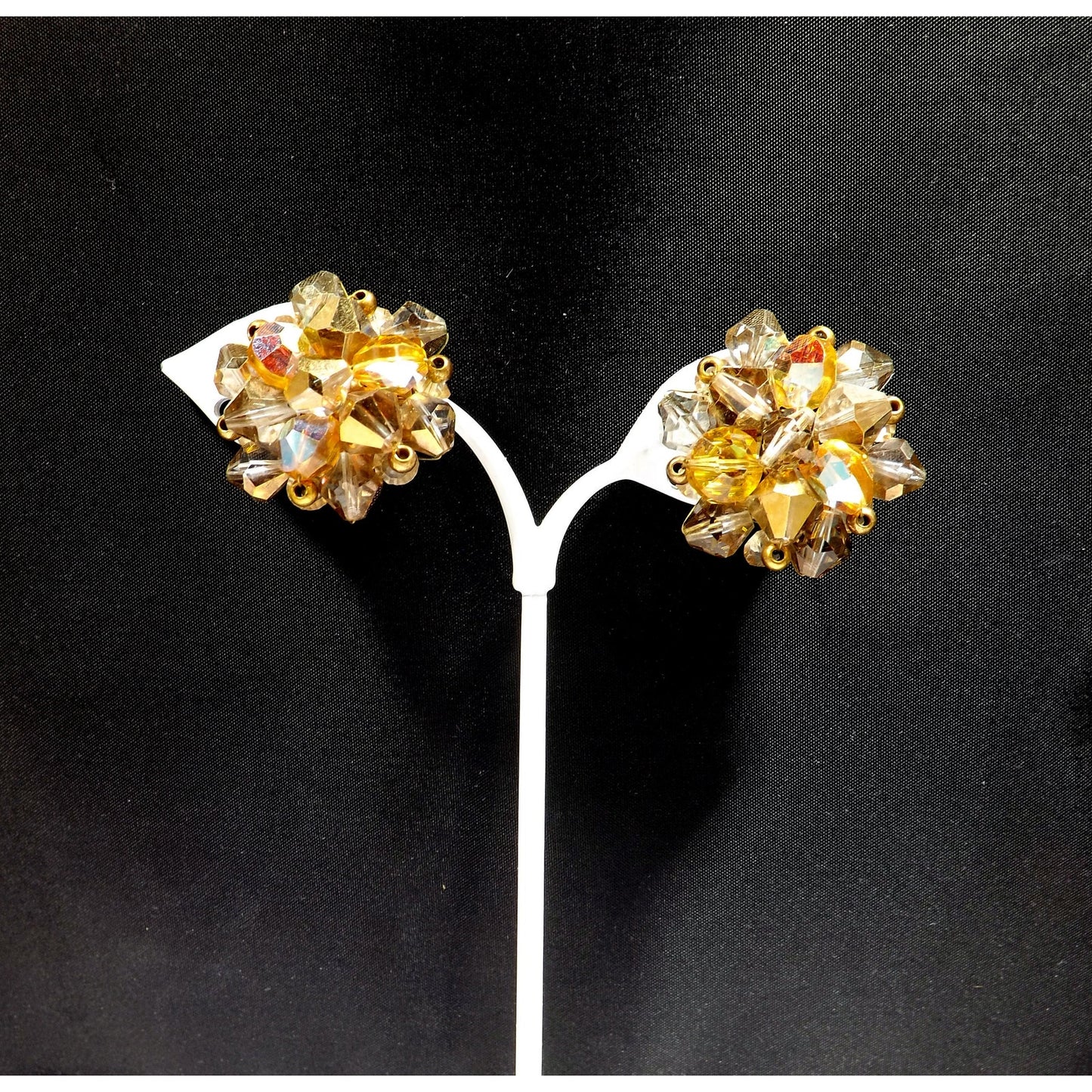 Topaz Crystal Aurora Borealis Gold Filigree Tassel Necklace Earrings, Swarovski Vintage Crystals, 1970s Vintage Jewelry