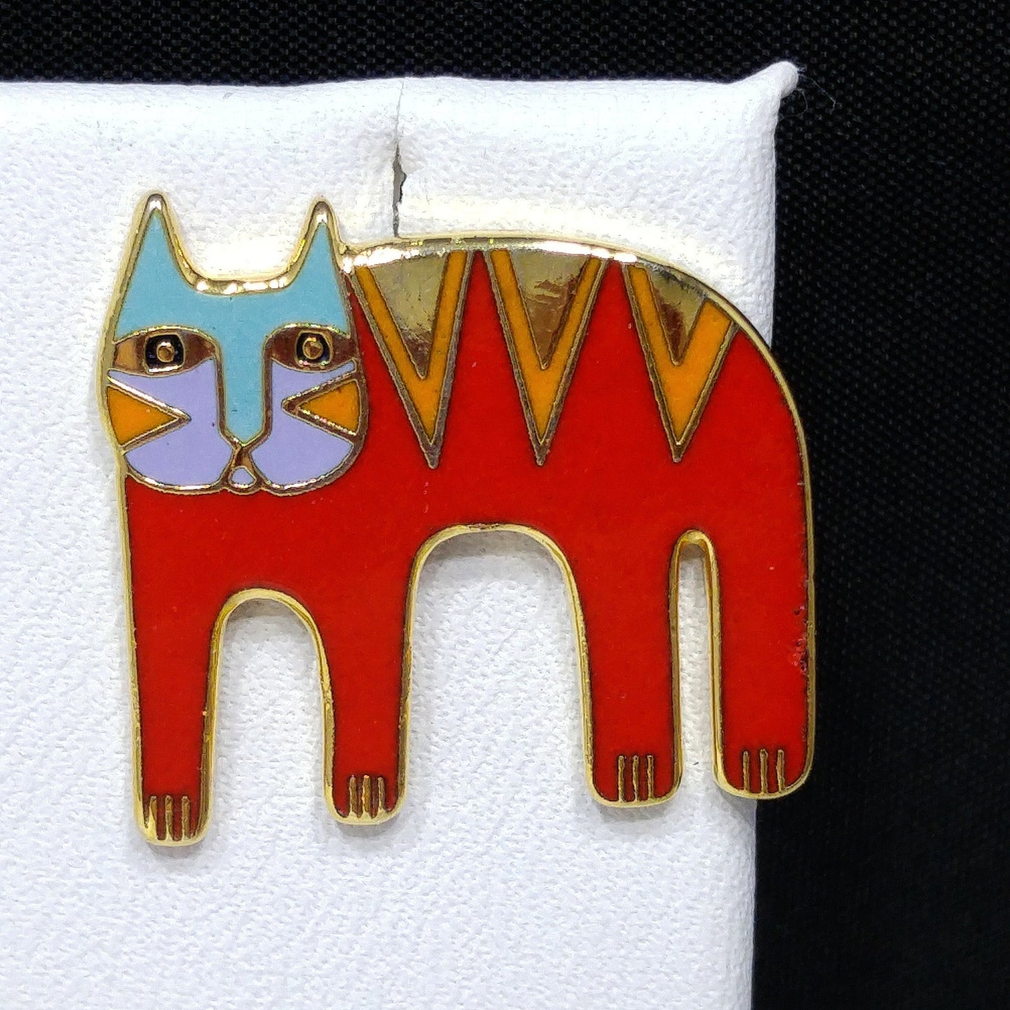 Vintage Laurel Burch Red Cat Post Earrings, Gold Plated Enamel