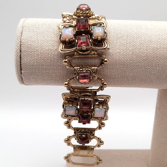 Vintage Purple Opalescent Cabochon Book Chain Bracelet