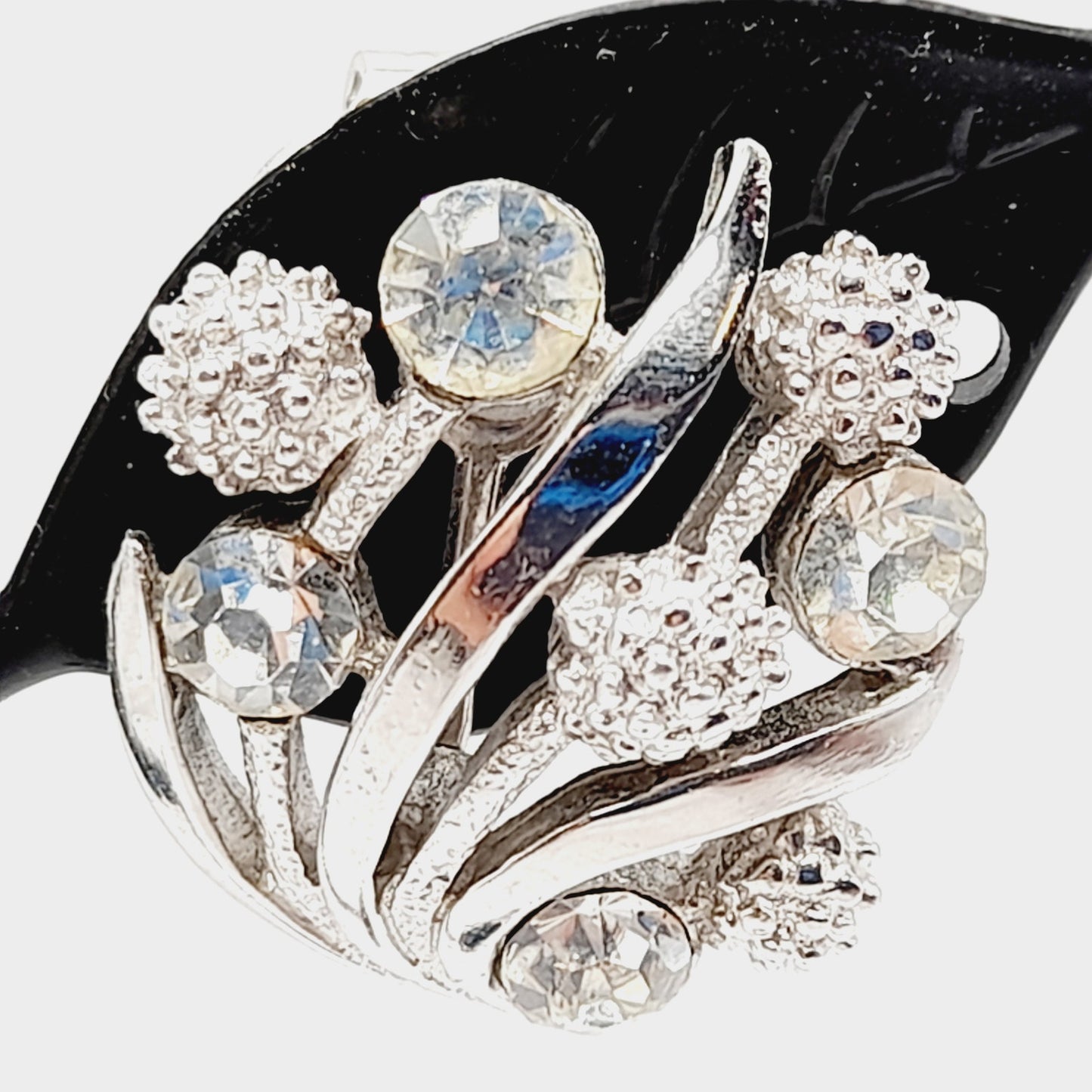 Vintage Crown Trifari Rhinestone Clip Earrings – Rhodium Plated Mid Century Jewelry