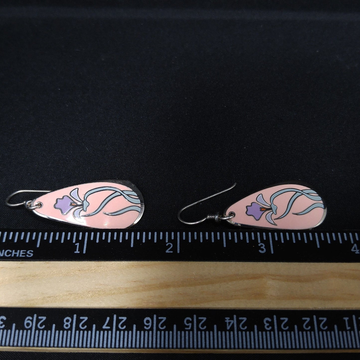 Laurel Burch "Wild Iris" Pink Enamel Earrings, Silver Tone, Gold Plated, 1980s
