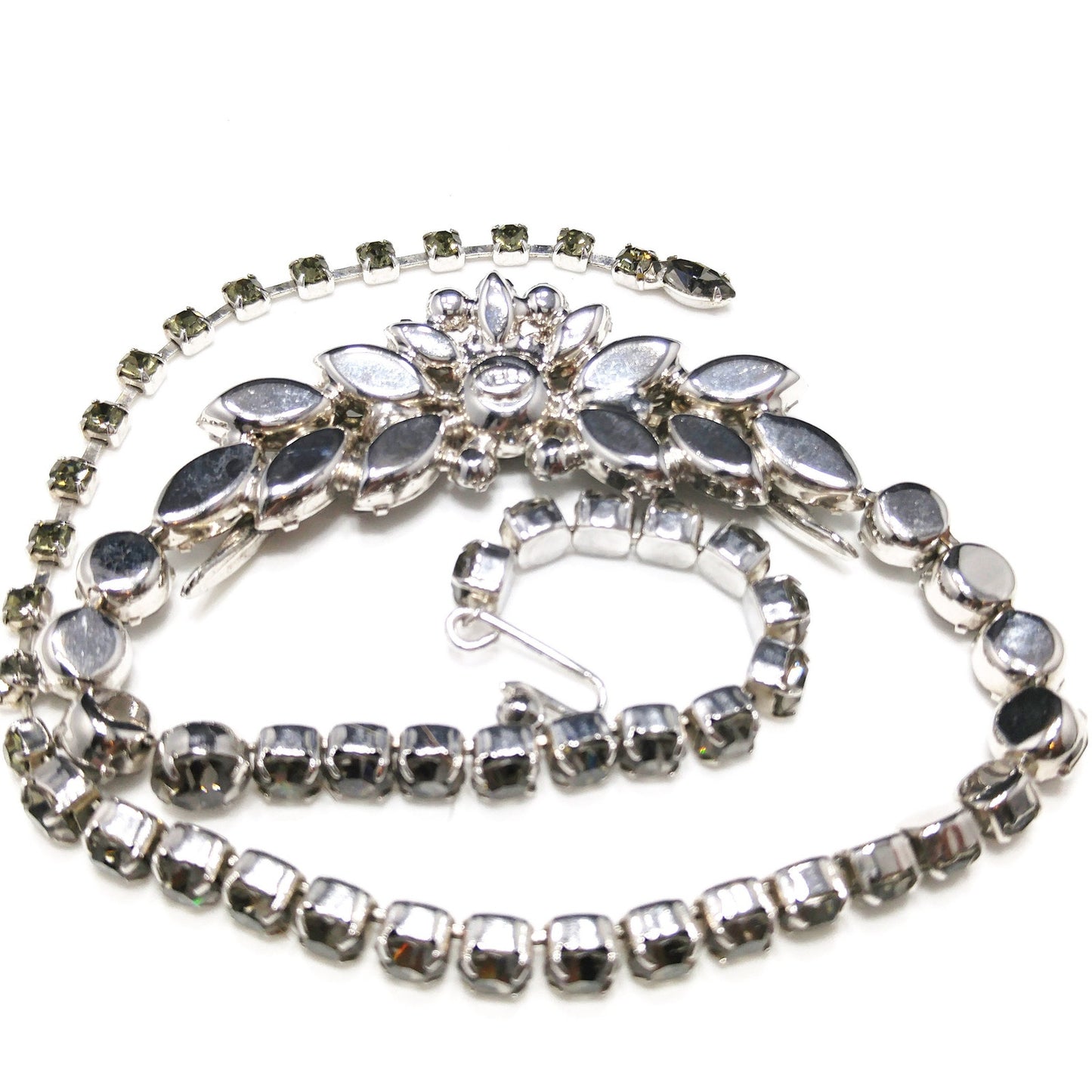 Vintage Weiss Black Diamond Rhinestone Necklace, Rhodium Plated, 1960s