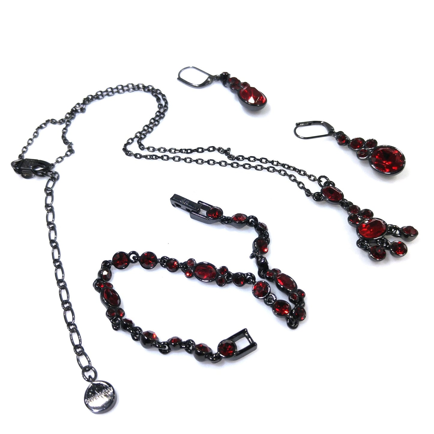 Givenchy Red Rhinestone Jewelry Set, Necklace, Bracelet & Earrings, Vintage