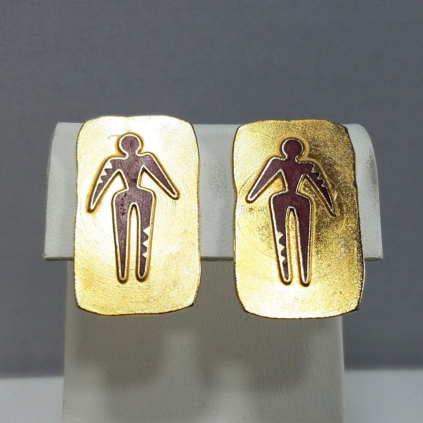 Vintage Laurel Burch "Old Soul" Clip Earrings, Gold Plated, 1980 Vintage Jewelry
