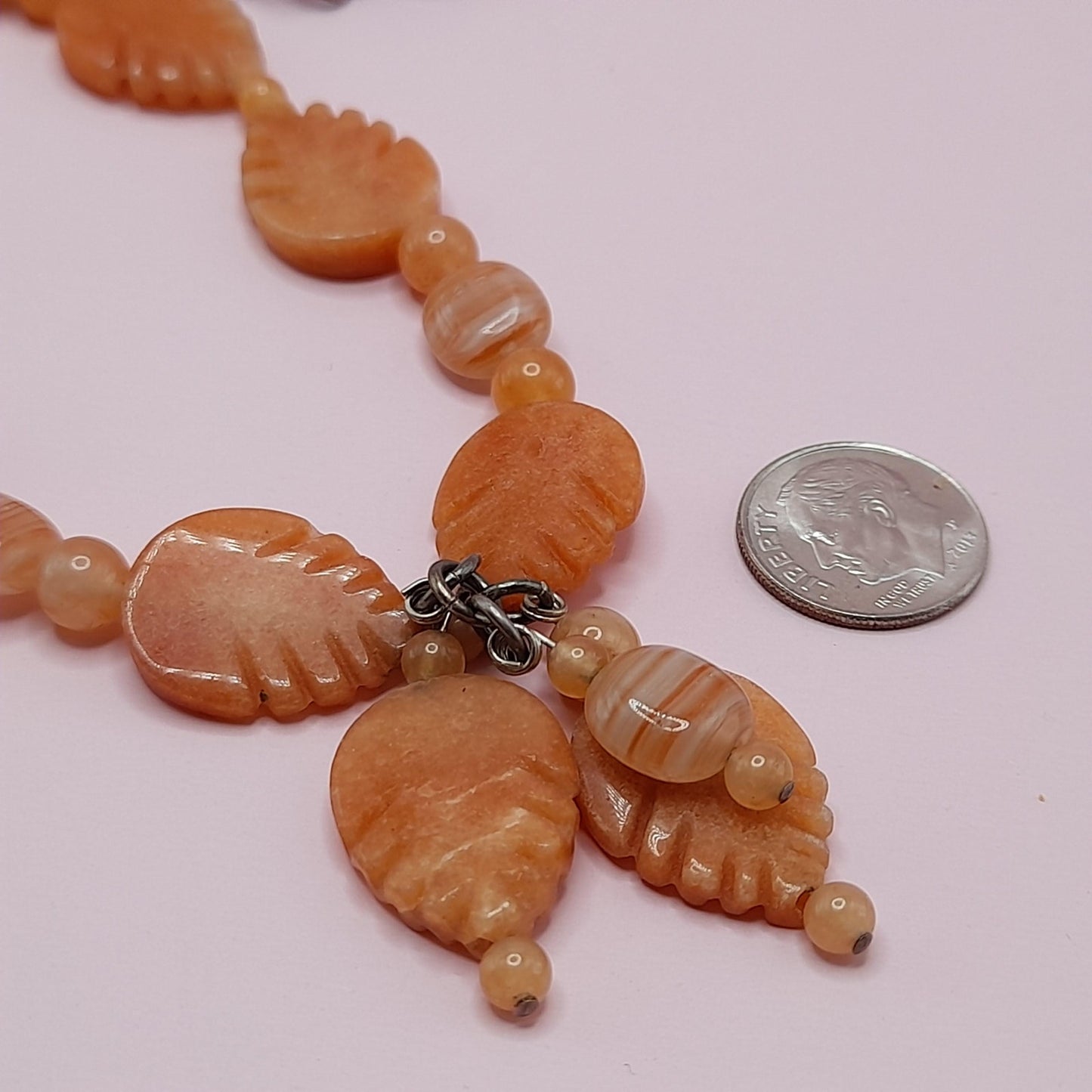 Vintage Carnelian Leaf Necklace, Gemstone Tassel Necklace, 27 Inches, Three Dangles