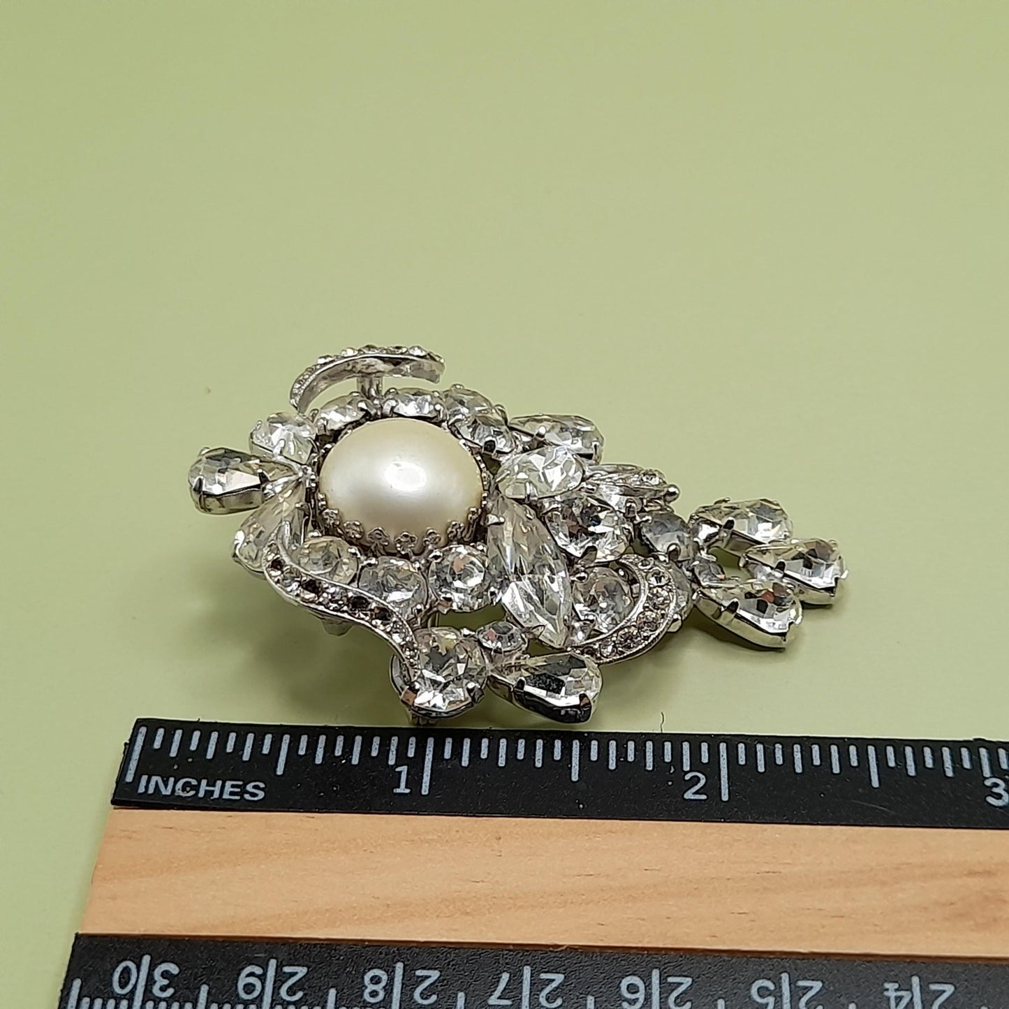 Vintage Weiss Wedding Brooch, Clear Rhinestones, Rhodium Plated, 2 1/2 In