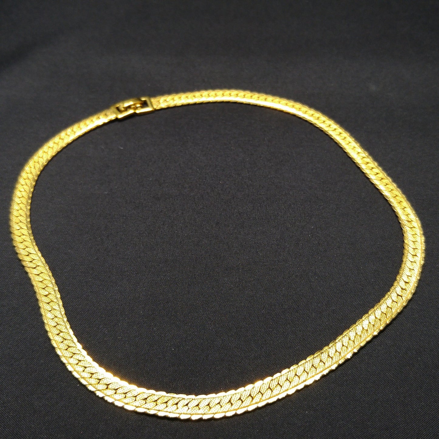 Monet Herringbone Choker Necklace, Gold Plated, 1970s Vintage Jewelry