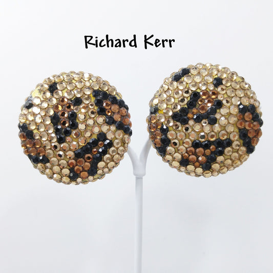 Vintage Richard Kerr 1980s Statement Earrings – Swarovski Crystal Animal Print