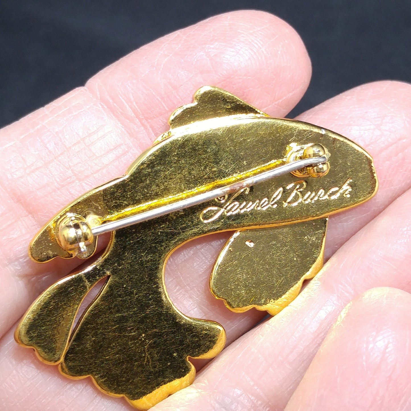 Laurel Burch Fish With Human Face Brooch, Gold Plated, 1980s Vintage Jewelry