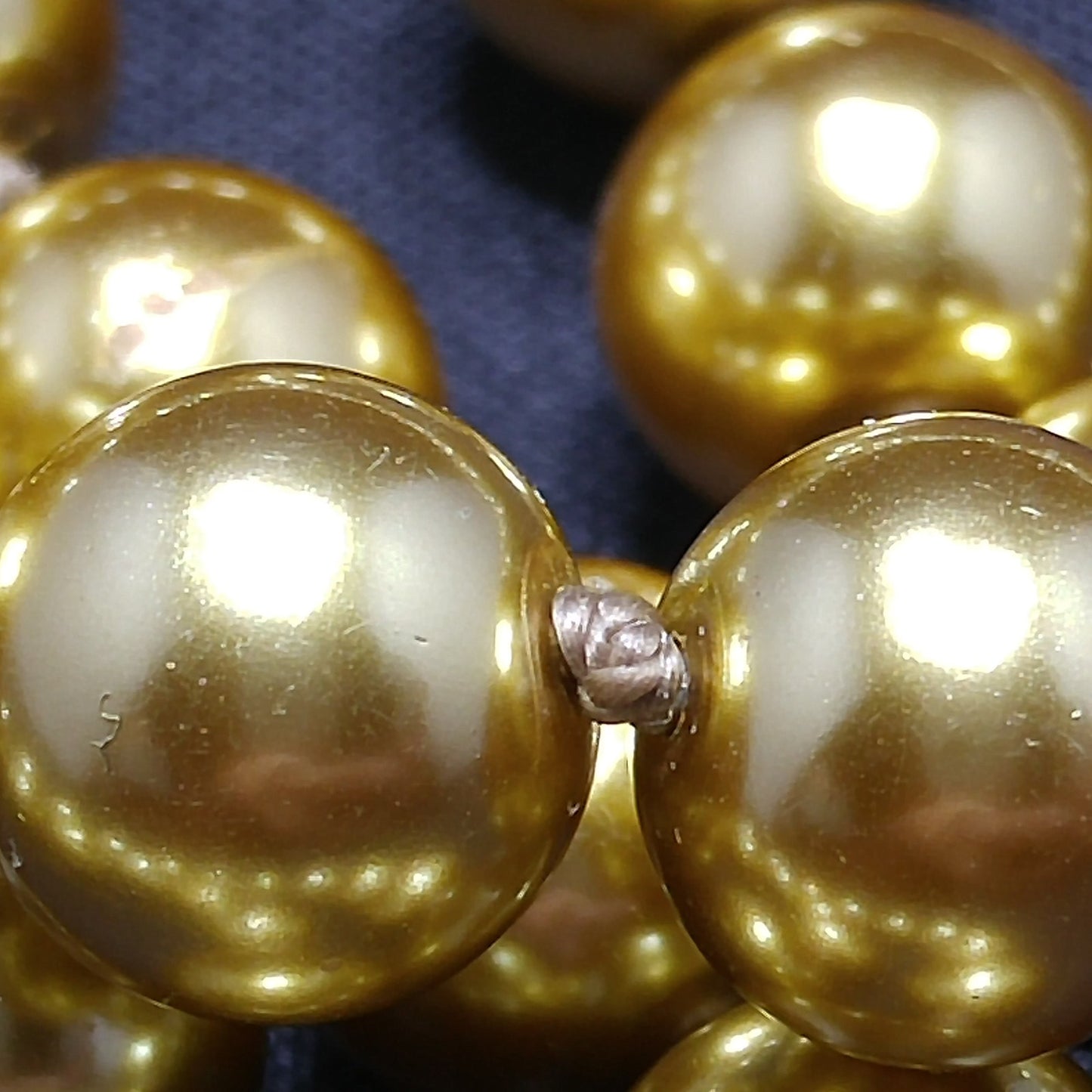 Gold Glass Pearls, Hand Knotted, 96 Inches, 1970s Vintage Jewelry