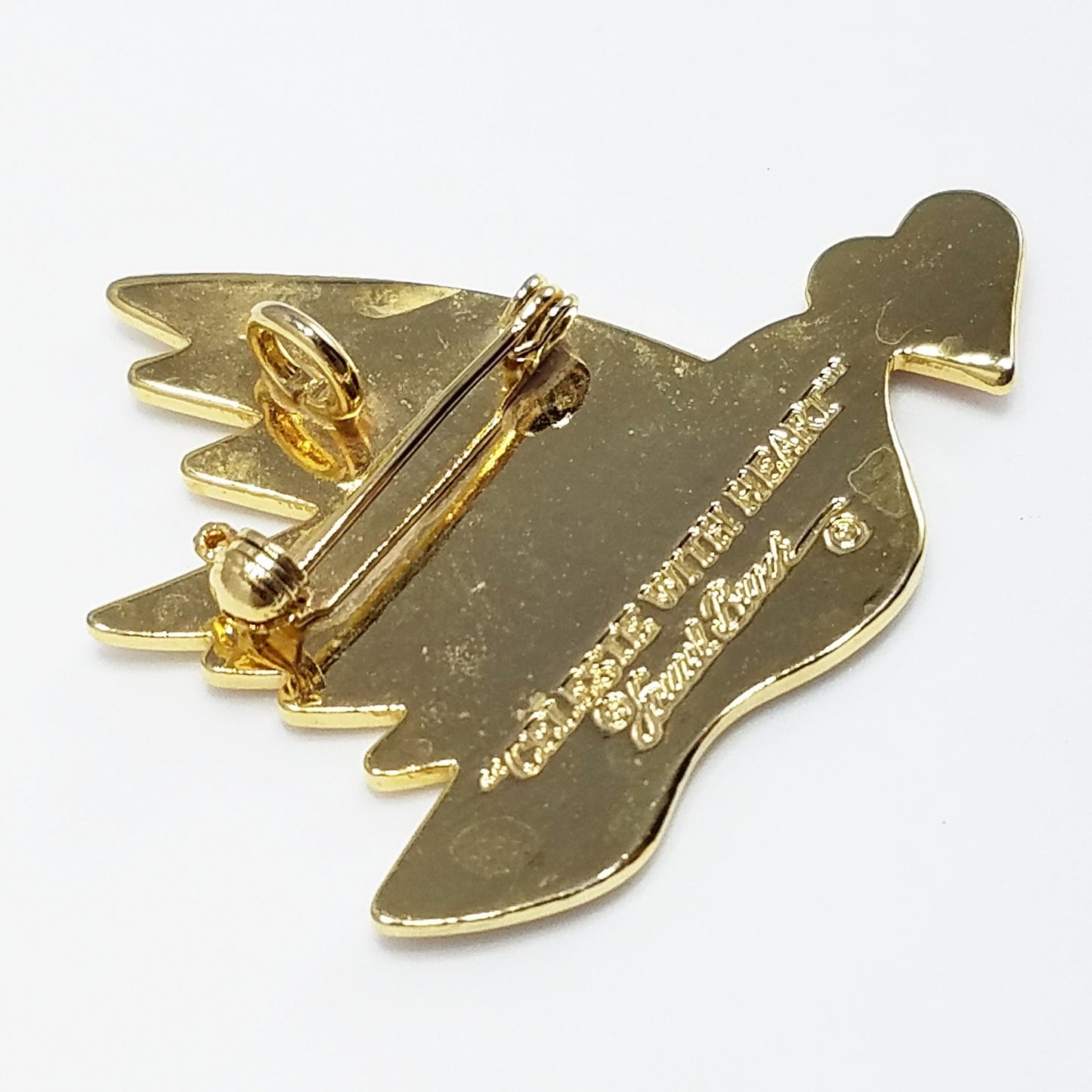 Vintage Laurel Burch "Celeste With Heart" Pendant Brooch, Grey White Enamel Bird