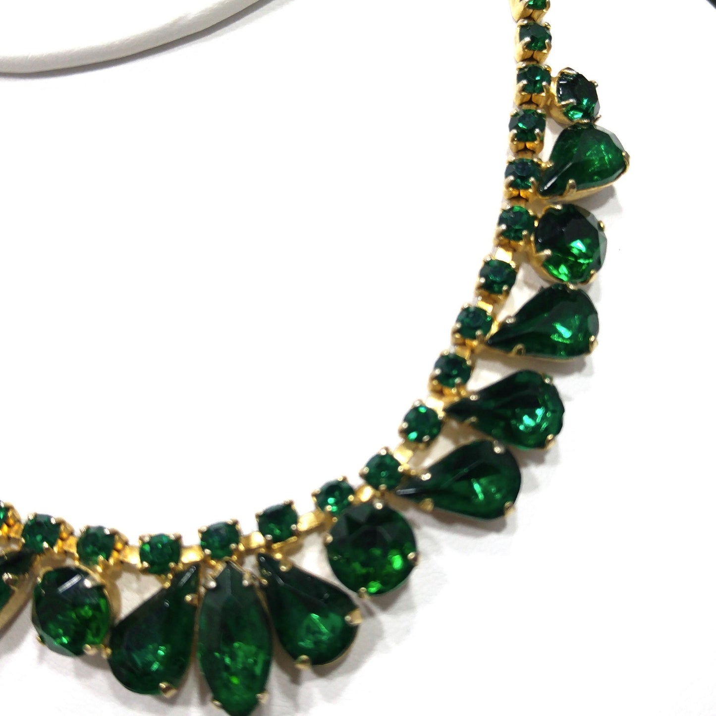 Vintage Emerald Green Rhinestone Choker Necklace, Gold Plated, 14 3/4 Inches, 1960s Vintage Jewelry