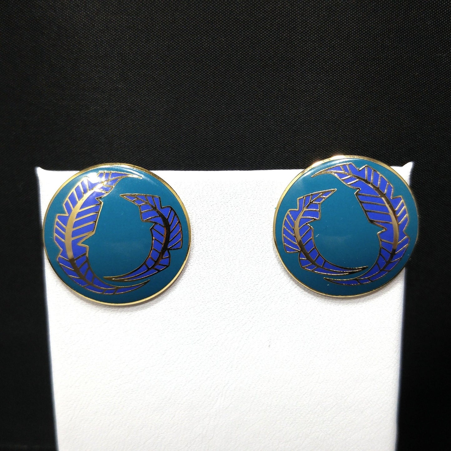 Vintage Laurel Burch "Palm Leaves" Teal Lavender Post Earrings, Gold Plated