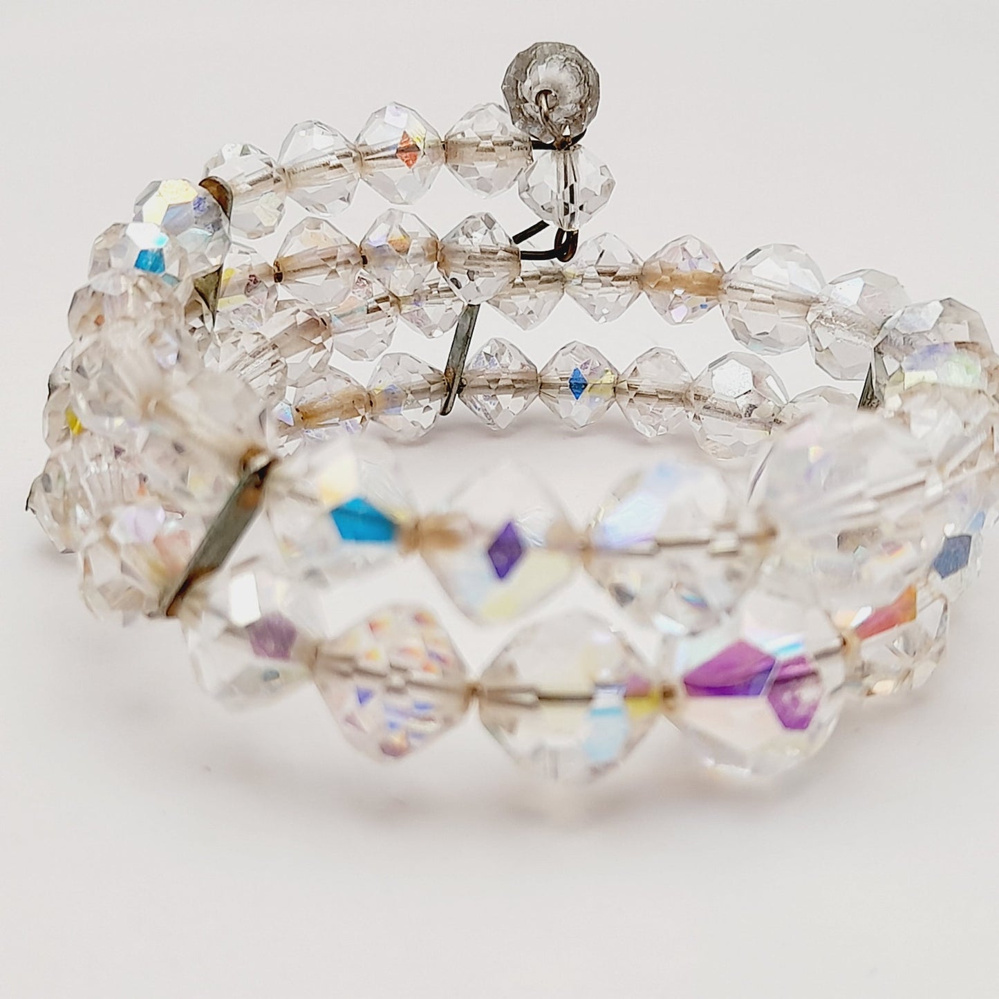 Vintage 1950s Clear Aurora Borealis Crystal Two Strand Bracelet – 6 3/4 Inches