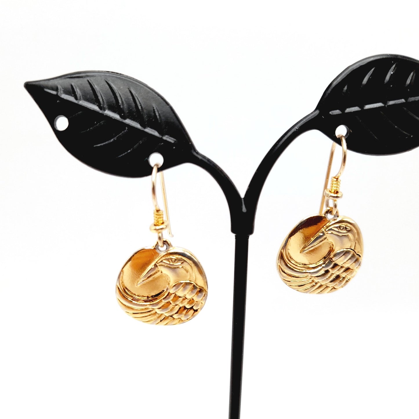 Vintage Laurel Burch Mynah Bird Gold Plated Drop Earrings - 1 1/4 Inches