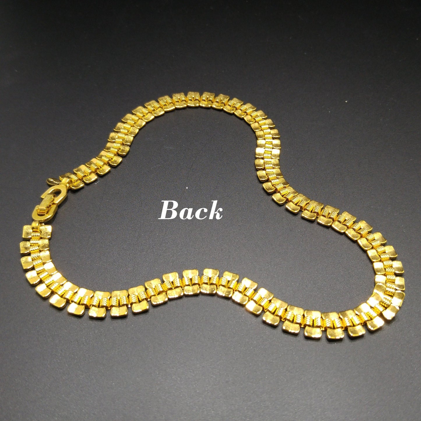 Vintage Monet Interlocking Chain Choker Necklace, Gold Plated, 1970s Vintage