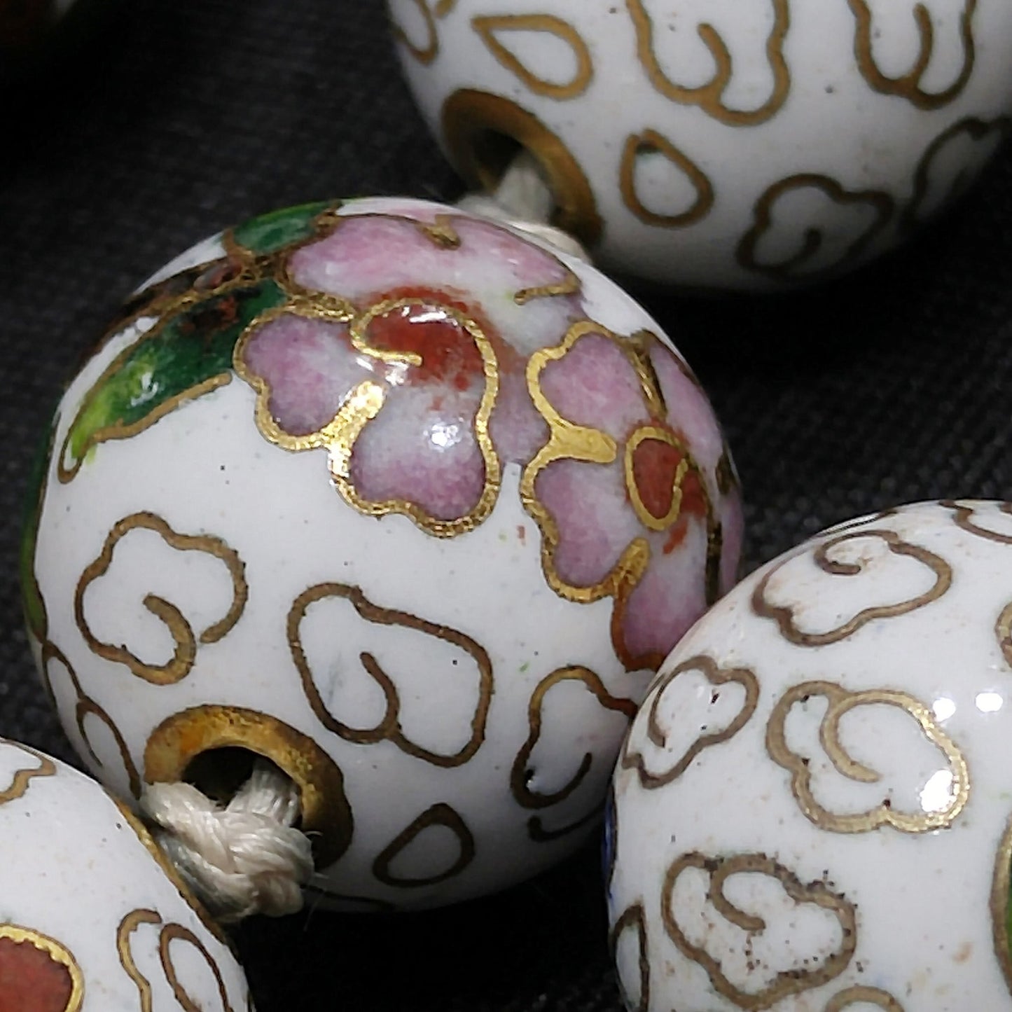 Vintage Cloisonne Beaded Necklace, Hand Knotted, Hand Painted Floral Beads, 1960s Vintage Jewelry