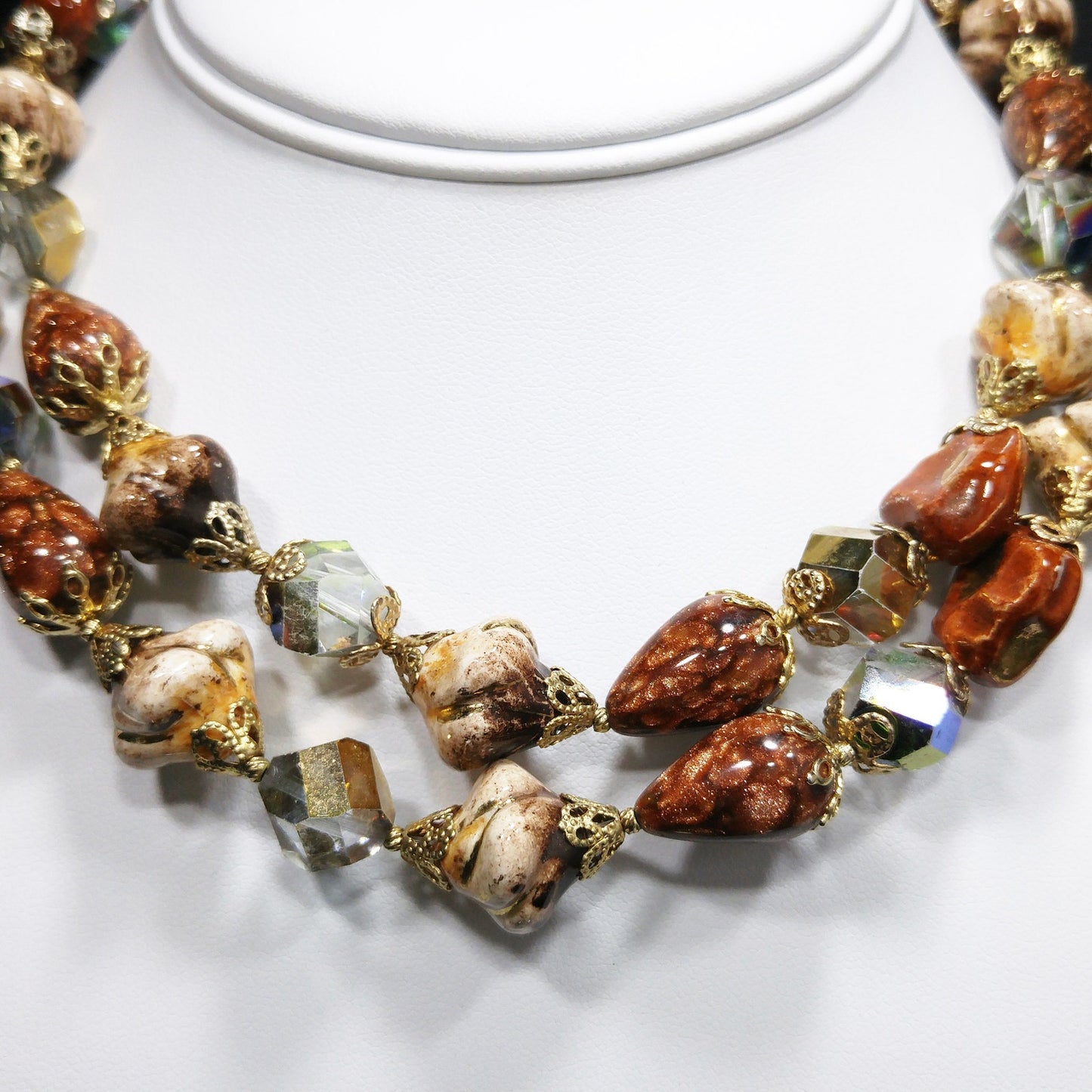 Vendome Two Strand Beaded Necklace, Crystals & Art Glass, 1950s Vintage Jewelry