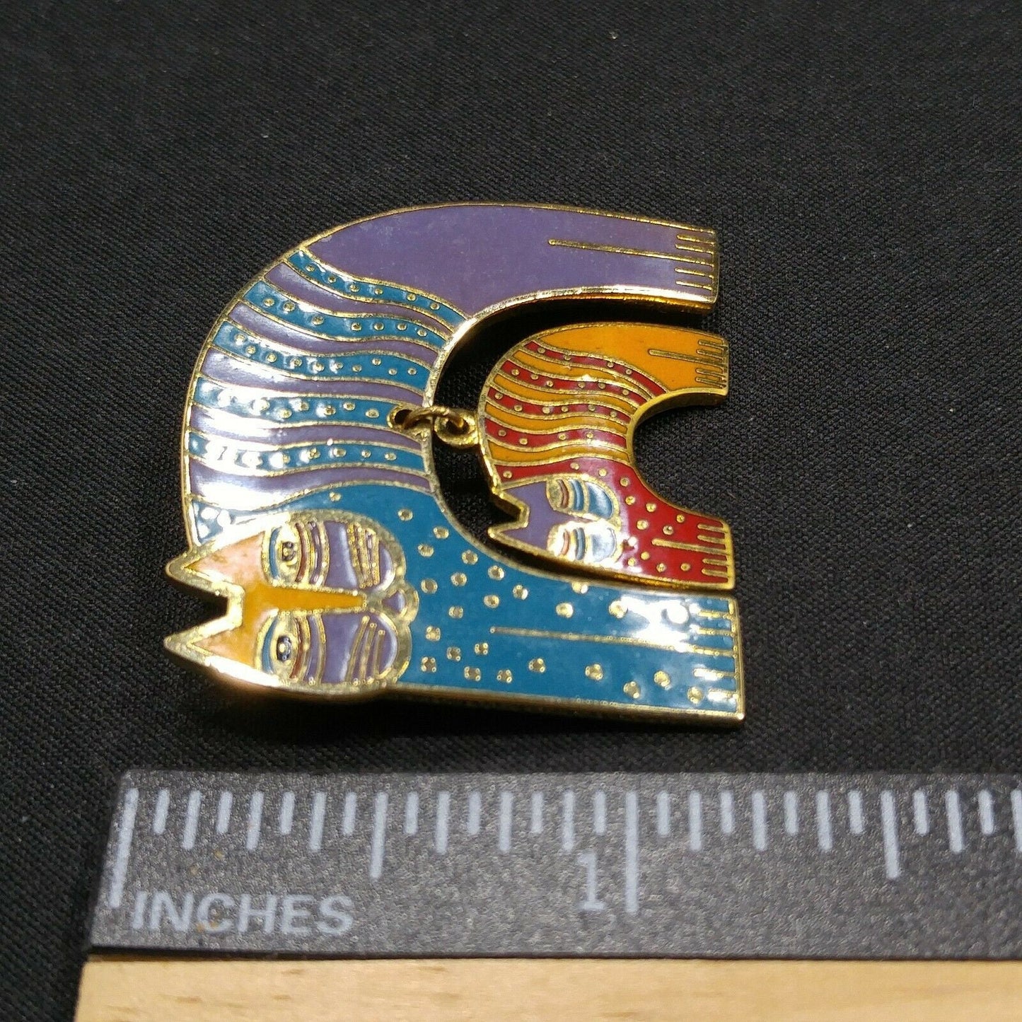 Laurel Burch Mr Jios Cat Vintage Brooch, Cloisonne Gold Plated 1980s