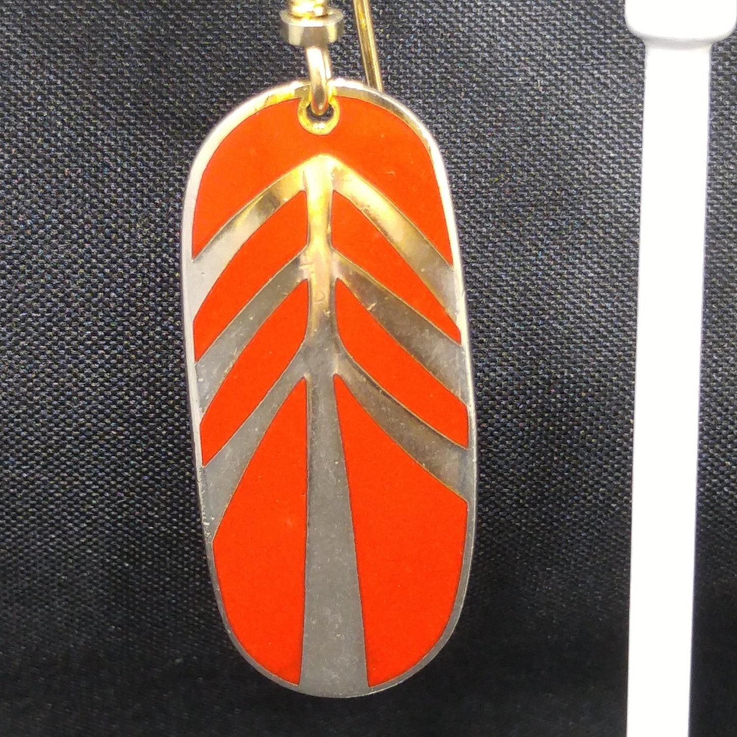 Vintage Laurel Burch "Tahoe Arrow" Earrings, Bright Red Enamel, Gold Plated