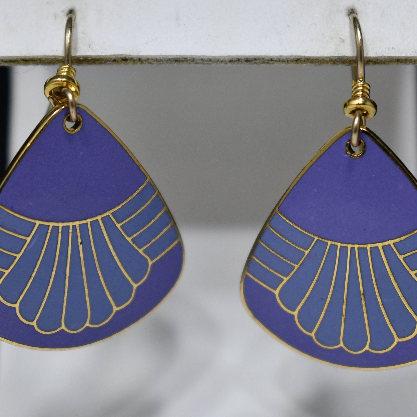 Vintage Laurel Burch Waterfall Earrings, Gold Plated, Purple Enamel