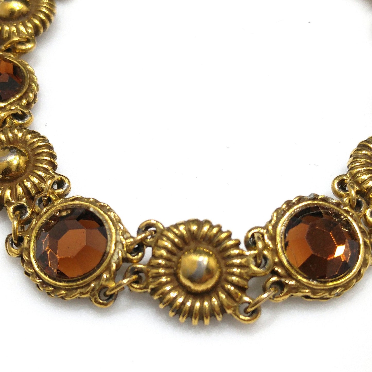Goldette Light Topaz Rhinestone Link Bracelet, Lucite Rhinestones, 1960s Vintage Jewelry