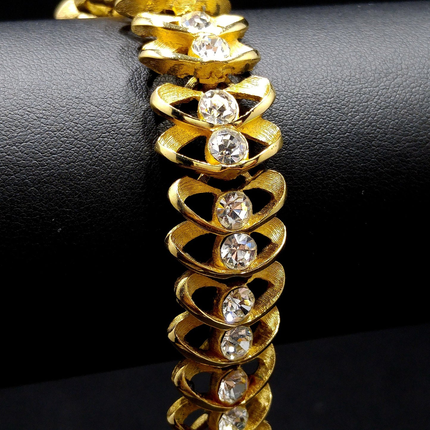 Crown Trifari Clear Rhinestone Bracelet, Gold Plated, 1960s Vintage Jewelry