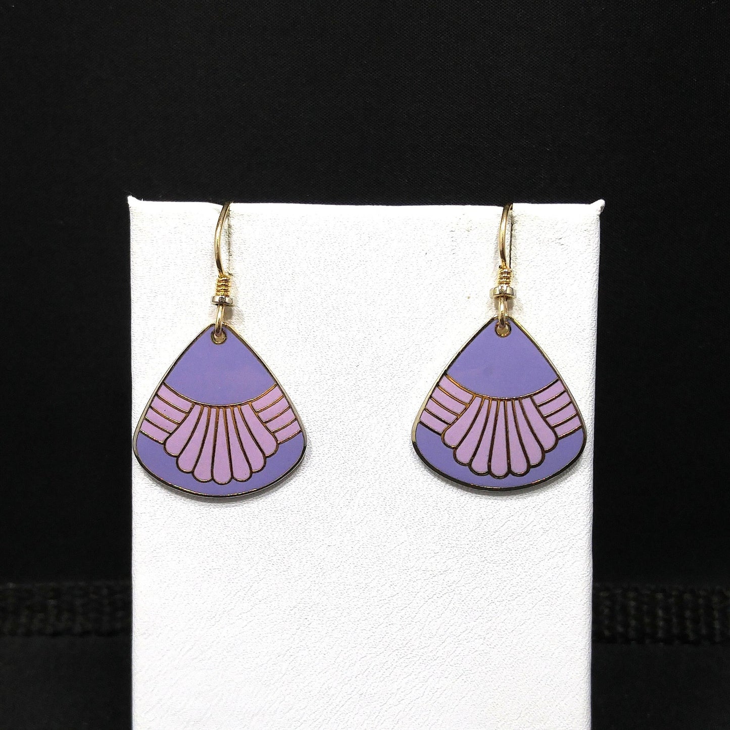 Vintage Laurel Burch Waterfall Purple Pink Drop Earrings, Gold Plated