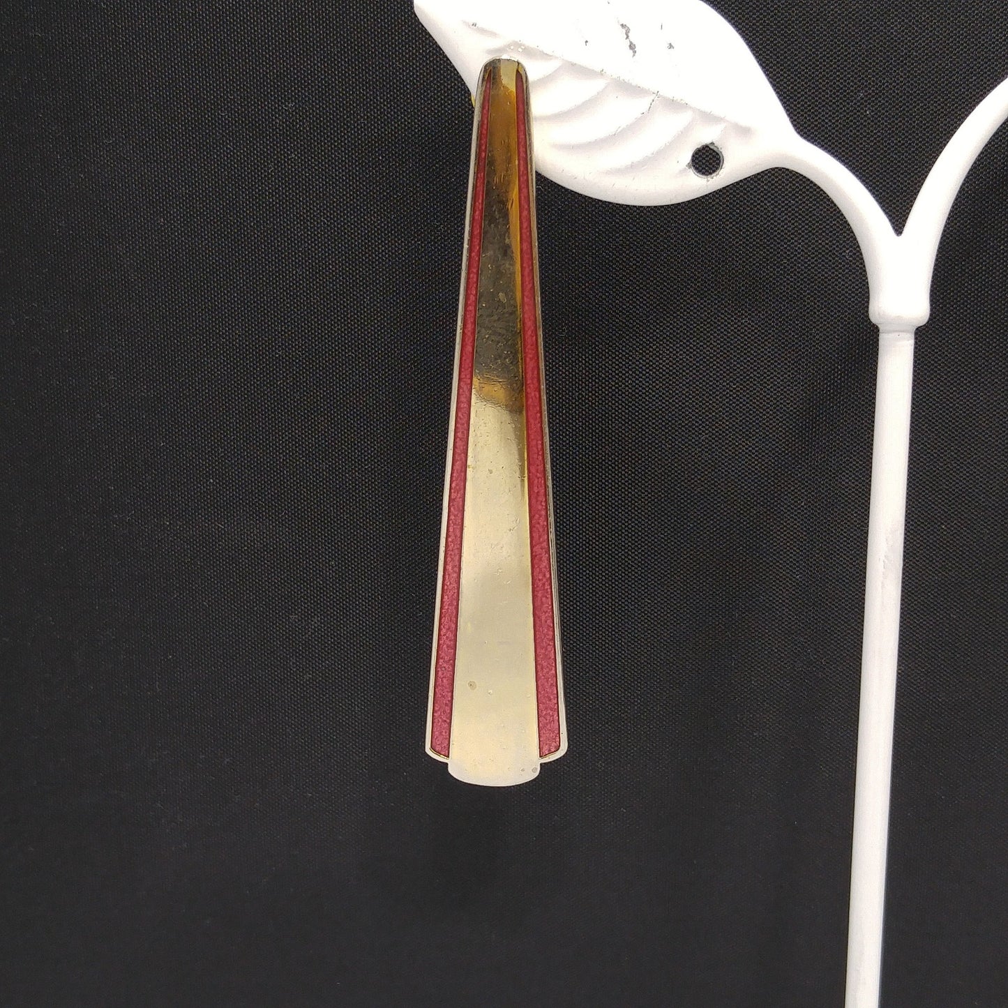 Vintage Laurel Burch Long Post Earrings, Gold Plated, Red Enamel
