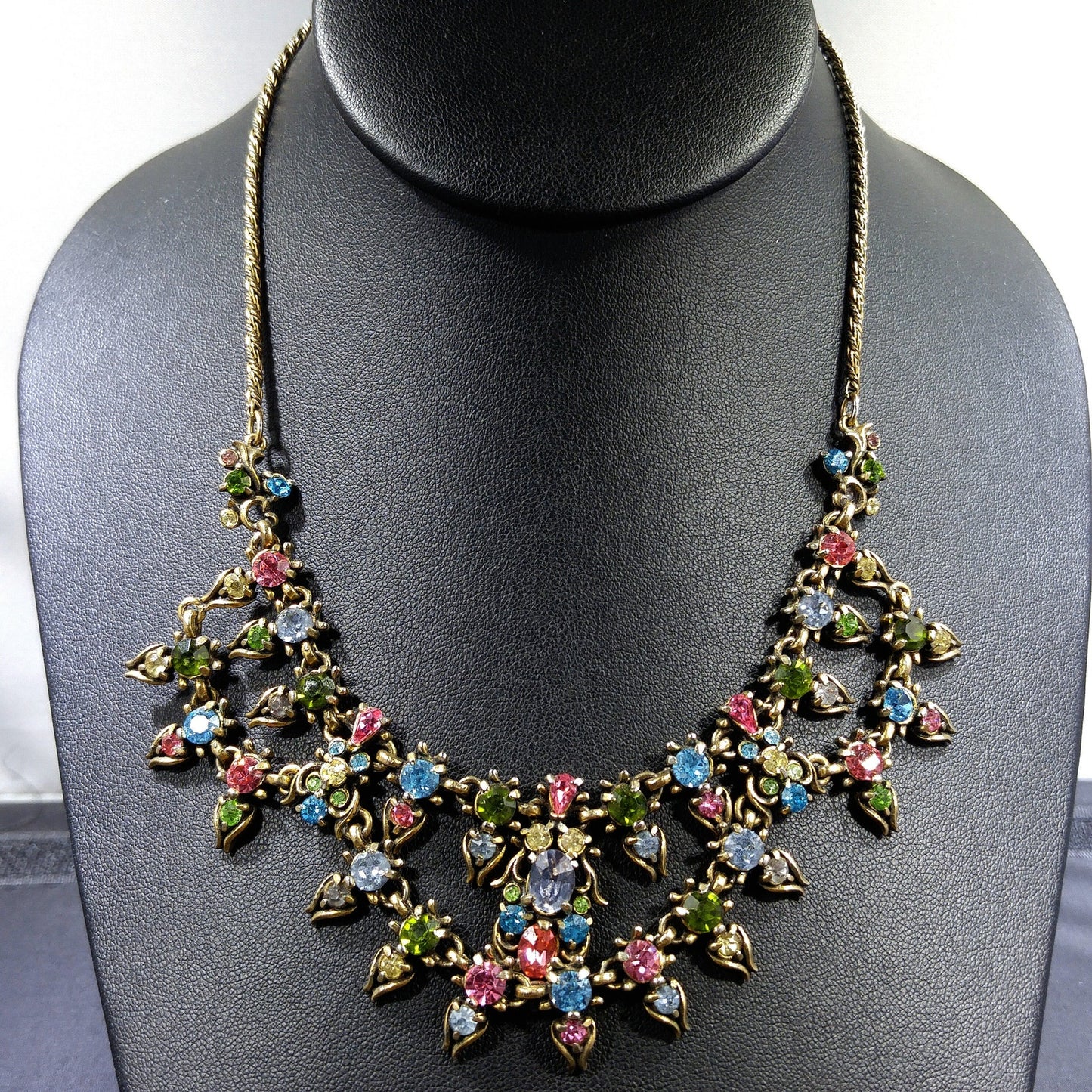 Hollycraft Pastel Rhinestone Necklace, Stamped Copr 1950, 1950s Vintage Jewelry